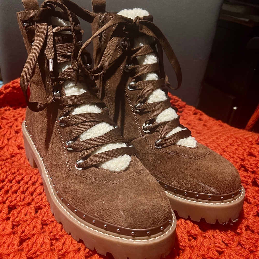 Steve Madden | Rainier Cognac Suede Leather Lace Up Platform Hiking Boot